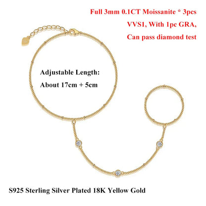 3mm Round Bezel Moissanite Bracelets for Women 14-21cm Adjustable Chain GRA Certified s925 Silver Diamond Bubble Bracelet