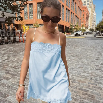 New Summer Fashion Women's Tank Top Elegant Satin Cami with Lace Trim Sexy Women's Spaghetti Strap Blouse Y2k Clothing