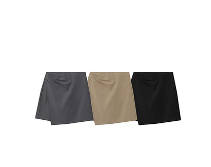 Mini Skirt 2026 Spring New Asymmetrical Pleated Short A-Line Skirt Commuter Solid Color Versatile Women's Clothing 12611004