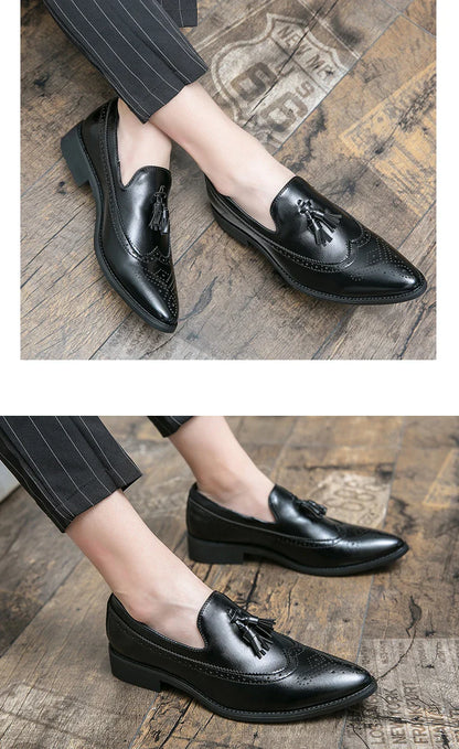 Tassel Formal Leather Shoes Men Classic Social Casual Business Brogues Men's Dress Shoes Trend Wedding Party Leather Loafers Men