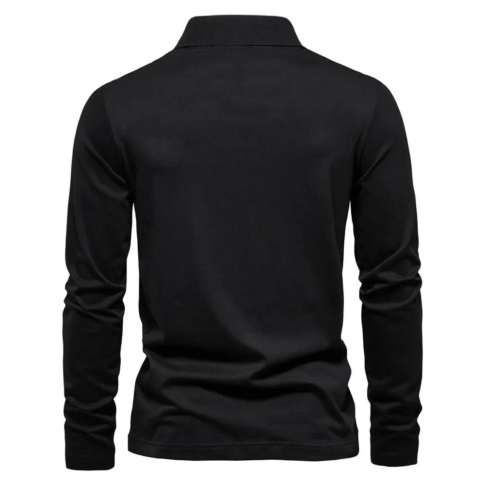 Brand Long Sleeve Men's Polo Shirts 100% Cotton Solid Color Casual Polo Shirts for Men New Sping Autumn Basic Polos Men