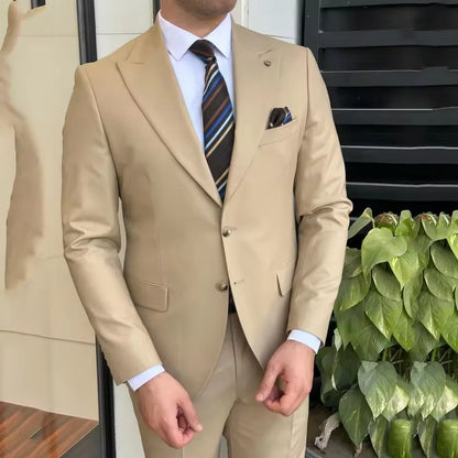 Two piece fashion suit men's formal business suit round neck wedding dress tailcoat jacket pants clothing men's clothing