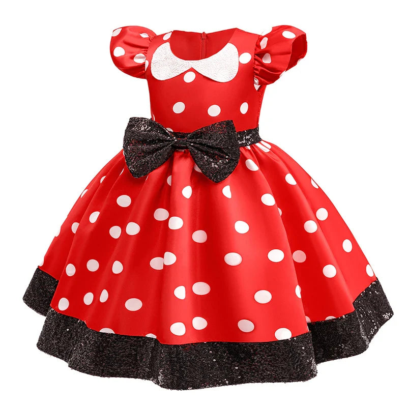 New Polka Dot Bow Sequin Little Fly Sleeve Princess Dress for Girls Christmas and Halloween Cosplay Performance Costume