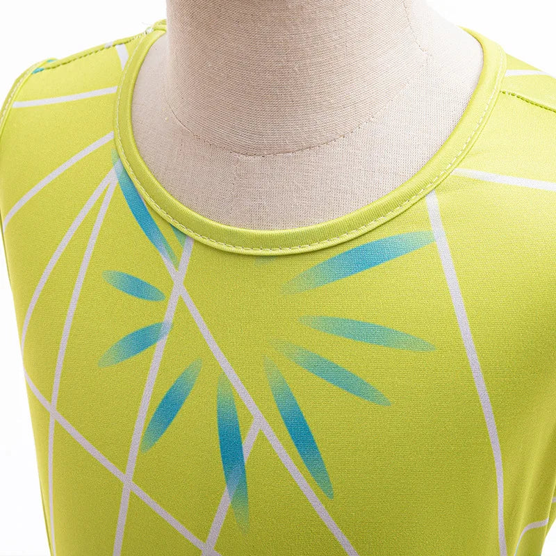3PCS Full Printing Green Dress for Kids Girl Cosplay Dress+Scarf +Belt Disgust Costume Halloween Disguise Party Joy Clothing