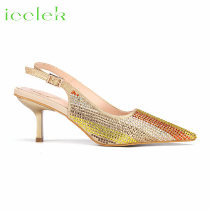 Italian Design African Women's High Heels Pointed Toe Sandals Party Wedding Party Magenta Color Shoes and Bags Set