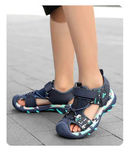 Summer Sport Sandals for Children's 5-16 Years Boys Breathable Anti-Slip Beach Shoes Outdoor Anti-Bump Closed Toe Sandails
