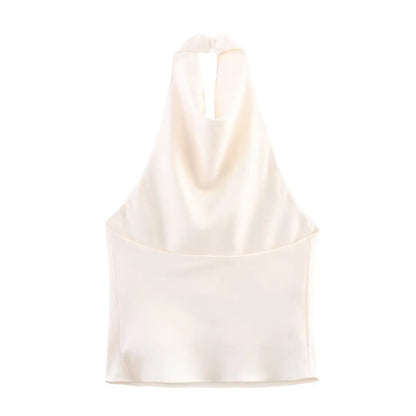 Elegant Women's Satin Backless Halter Vest Summer Solid Sleeveless Sexy High Street Waistcoat Female Slim Camisole Tops