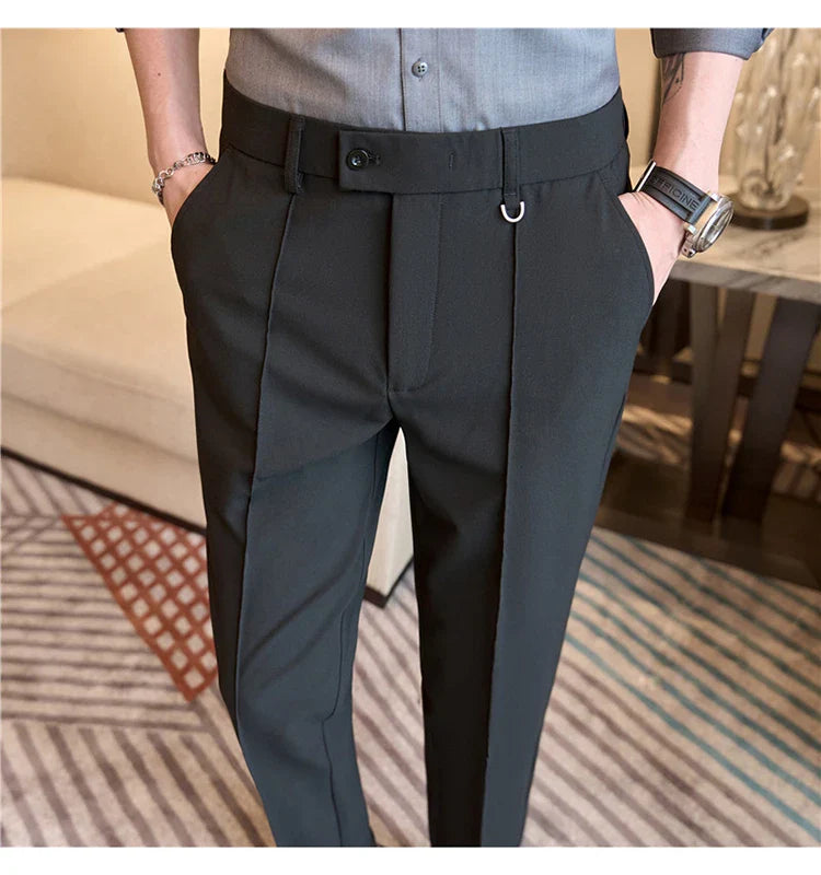 Men's business casual trousers, daily formal work pants, 2024 new high quality, plain color versatile ankle-length trousers.