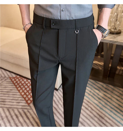 Men's business casual trousers, daily formal work pants, 2024 new high quality, plain color versatile ankle-length trousers.
