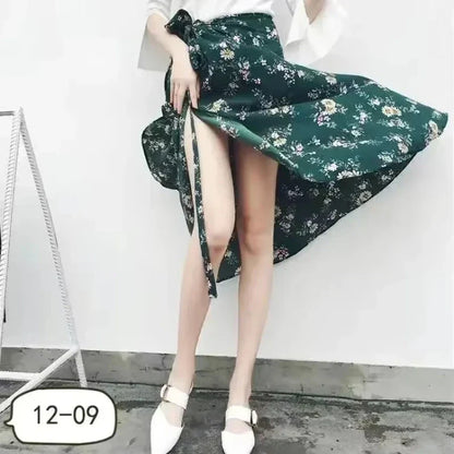 Wrap Skirts Women Casual Chiffon Tie-Waist Ruffle Wide Leg Loose Floral Skirts String Belt One Piece Wrap Beach Skirts