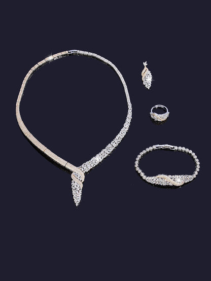 Bridal Two Color Zirconia For Women Party Luxury Dubai Necklace Bracelet Earringa Rings CZ Crystal Wedding Jewelry Sets