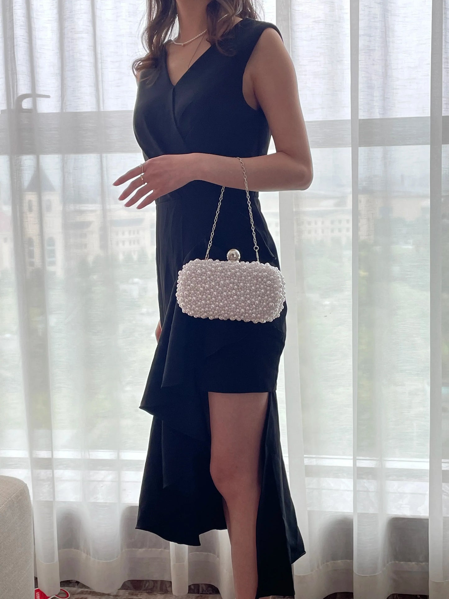 Fashion Elegant Women White Beige Luxury Special Crystals Beaded Pearl Evening Clutch Bags Wedding Party Handbag Beaded