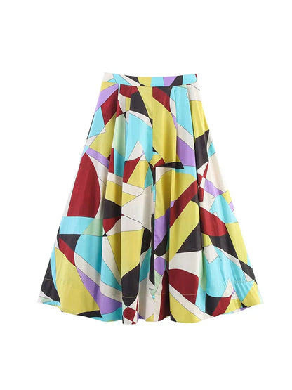 2025 Women Summer MIDI Skirts Fashion Print Side Zipper Female ELegant Street Skirt Clothing
