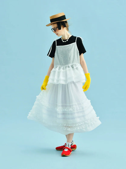 Half length skirt 2025 imakokoni Xia Sen style artistic bright yarn light and thin lace layered A-line skirt 255049