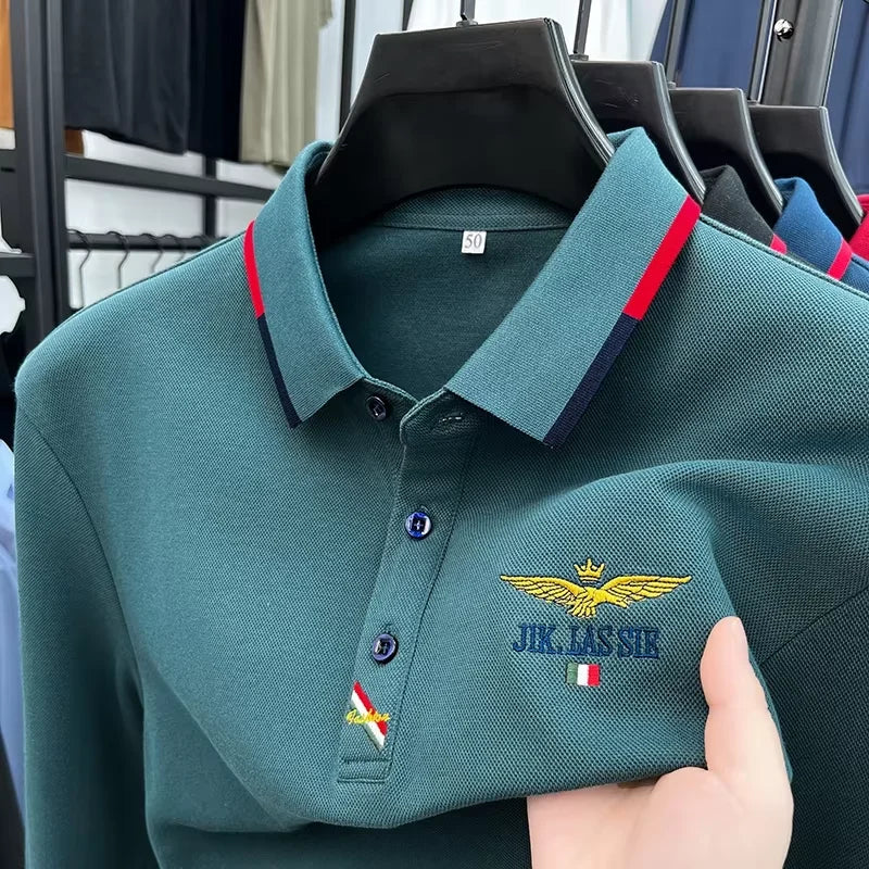 Spring and Autumn new 100% cotton long sleeved men's polo shirt brand high-end embroidered comfortable breathable casual T-shirt