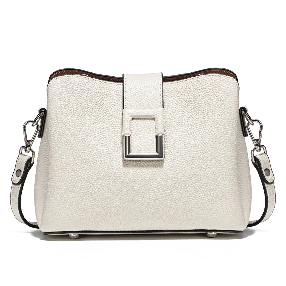 Genuine Leather White Designer Noble Shopper Shoulder Bag Commuter Large Bucket Handbag Women Tote Bucket Cross Body Bag