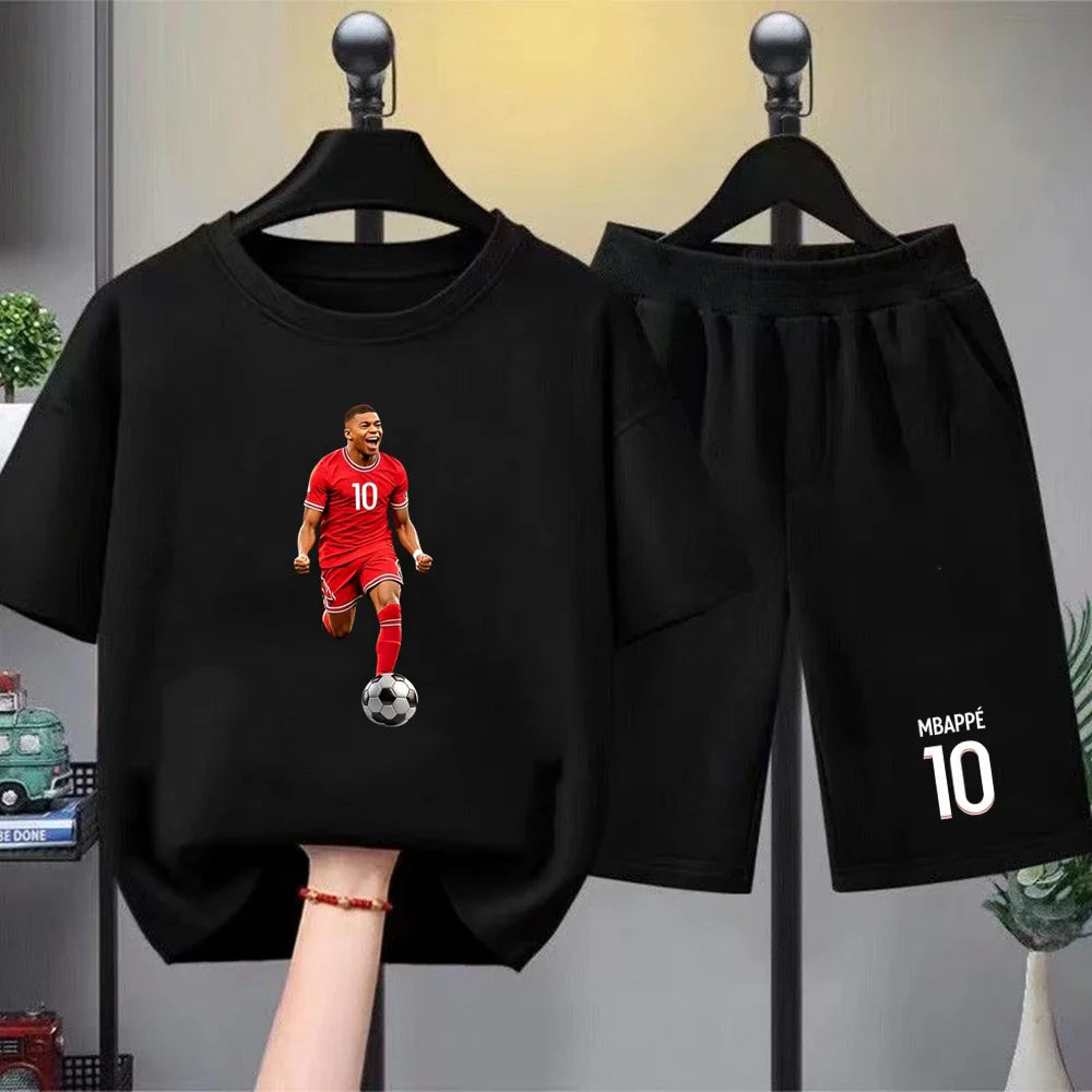 Kids T-Shirt suit boys black girls red Outfit Short Sleeve T-Shirt Children's Age 3-12 Football player number 10 Cool Clothing