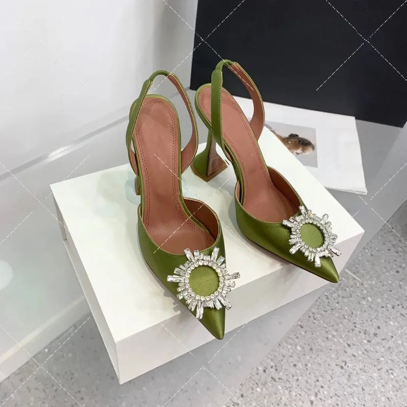 Women's Sandals 2026 New Sun Button Water Diamond Pointed High Heels Fashionable Banquet Wine Glass and Baotou Sandals