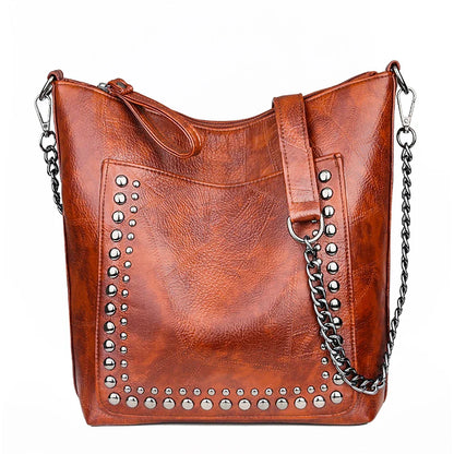 Retro Rivet Shoulder Bag Chain Crossbody Bags for Women Luxury Leather Messenger Bag Women Large Handbag Lady Bolsas De Mujer