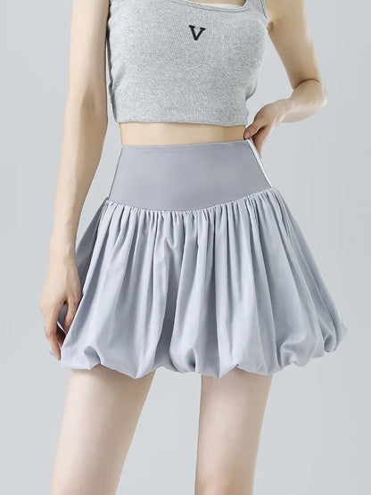 Women Summer Tennis Skirt High Waist Flared Flounce Skirt 2 in 1 with Shorts Anti-Exposure Athletic Pleated Golf Skirt Workout