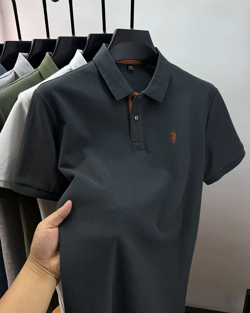 100% pure cotton high-end brand men's short sleeve polo shirt summer fashion customization horse embroidery classic Paul T-shirt