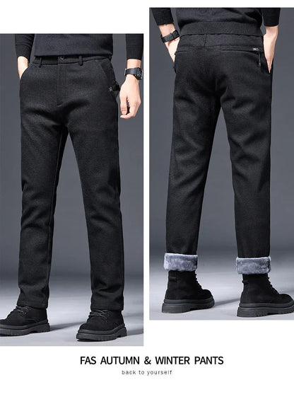 Men's Winter Fleece Elastic Casual Pants Thick Warm Soft Business Stretch Slim Trousers Streetwear Fashion Korean Brand Clothes