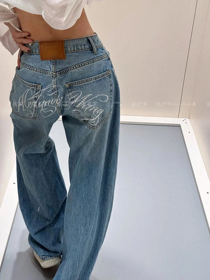 Loose Wide Leg Womens Jeans Casual  Pants Trousers Vintage Retro Design American Style Chic Distressed Oversized Fashion
