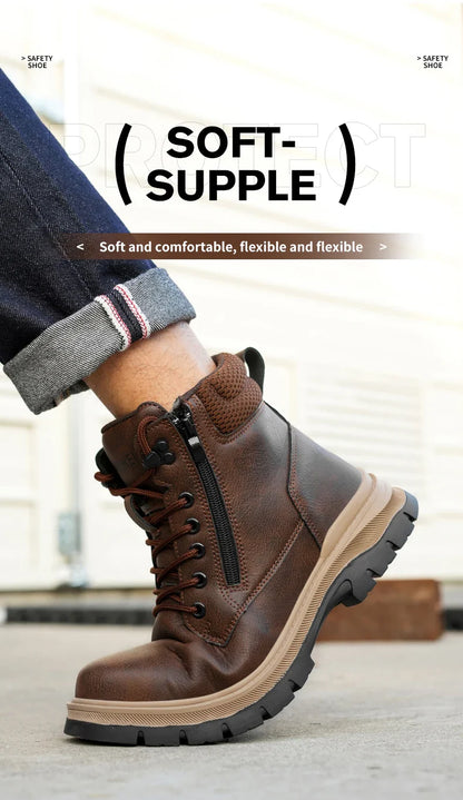 Men Work Boots Puncture-Proof  Waterproof Work Shoes Steel Toe Safety Boots Industrial Indestructible Boots Side Zipper Shoes
