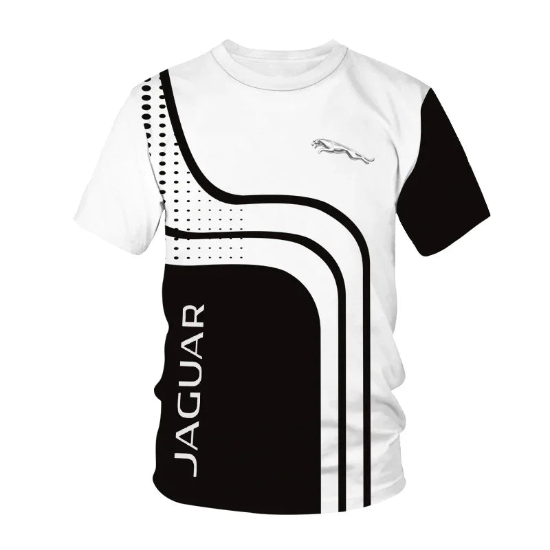 Jaguar men's and women's T-shirts, 3D racing printed streetwear, sports, casual, fashionable, oversized, round neck