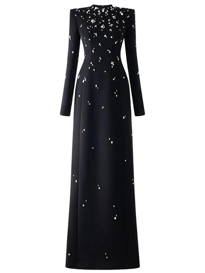 Designer Fashion Women's Rhinestone Diamonds Beaded Long Maxi Dress