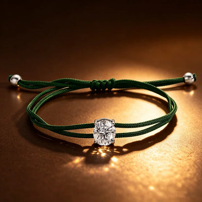 3CT Oval Cut Moissanite Braided Cord Bracelets for Women Men Adjustable Sliding-Knot Dainty Pure S925 Silver Chain D VVS1