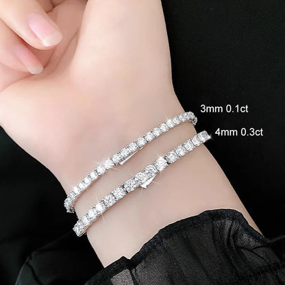 2-5mm D Color Full Moissanite Tennis Bracelet for Women Men S925 Silver Plated 18k White Gold Hidden Buckle Bracelet GRA Jewelry