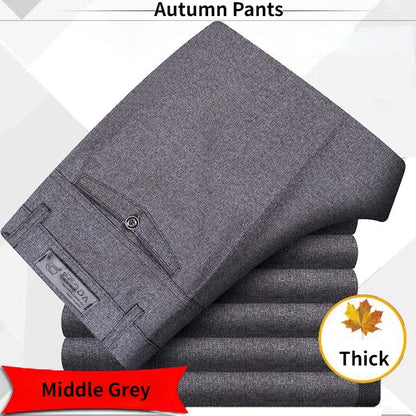 Mens Autumn Thick  Summer Thin Casual Pants Straight Formal Long Trouser Adult Solid Color Flat Design Suit Pant Business GOZBKF
