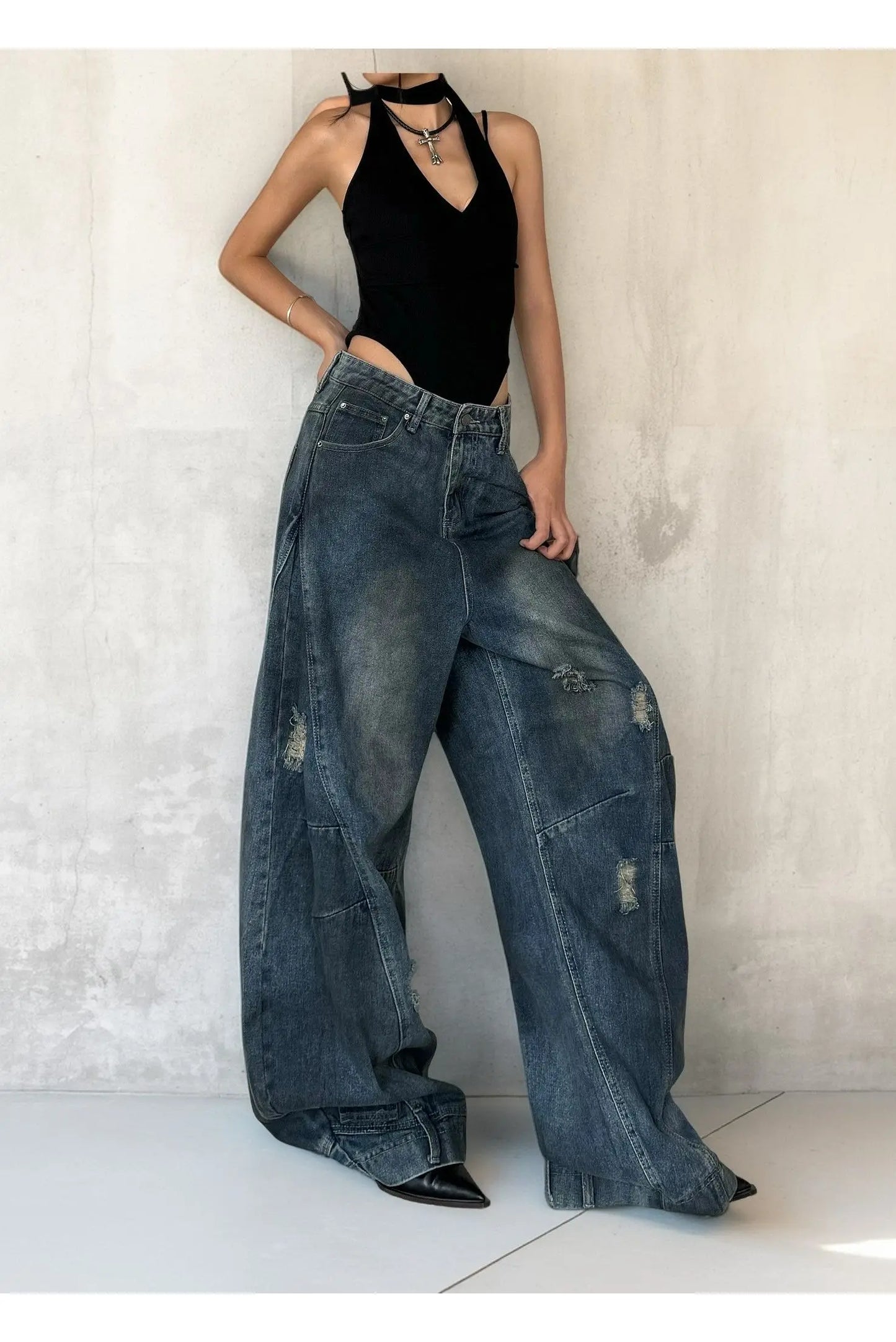 Autumn New Men's 98% Cotton Jeans American Y2k Streetwear Hole Patchwork Design Denim Pants Youth Straight Baggy Stretch Jeans