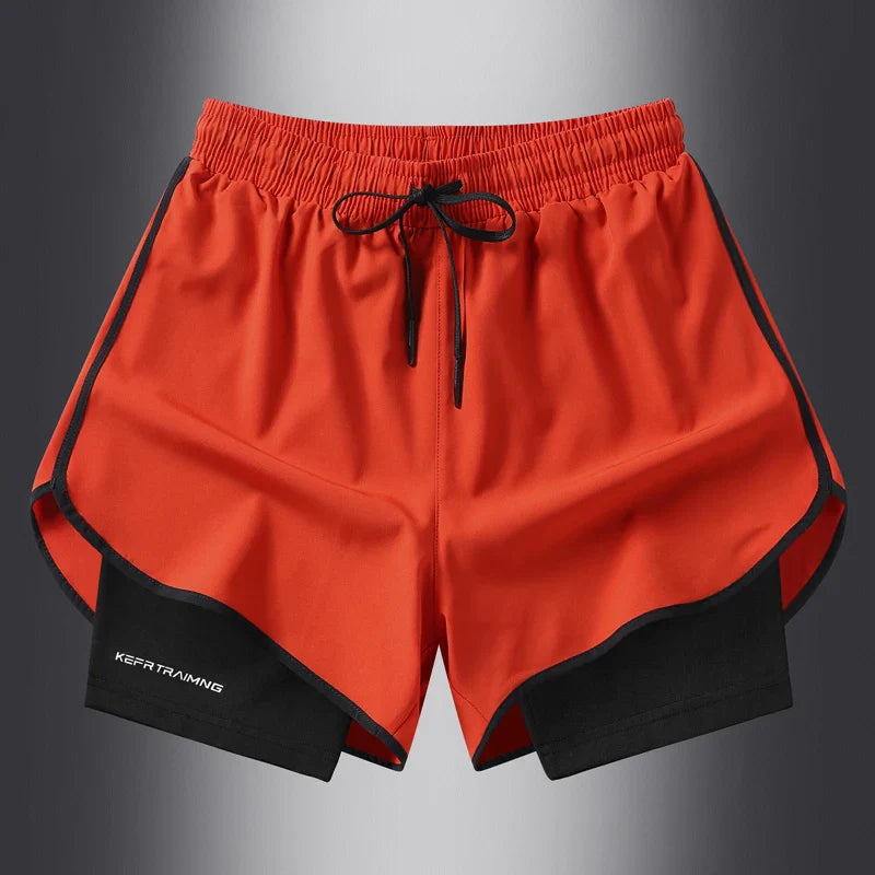 Fake two pieces of summer sports shorts, men's and women's quick drying three point running training itness lining American b