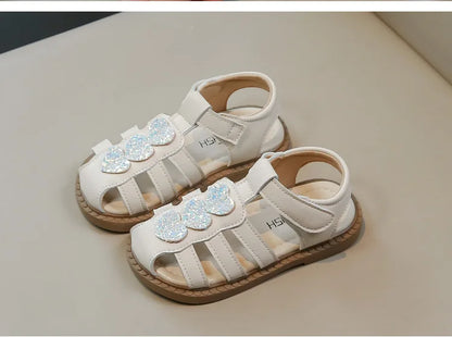 Kid Shoes Children Sandals Bling Heart-shape Summer Girl Princess Shoe Flat Heel Sandals Children Girls Performance Shoes I03022