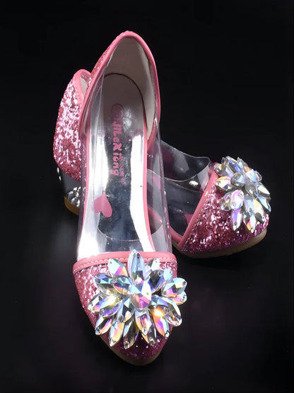 Fashion Cinderella Crystal Bright Diamond Shoes Girl Princess Single Shoes Girl Performance High Heels Shoes