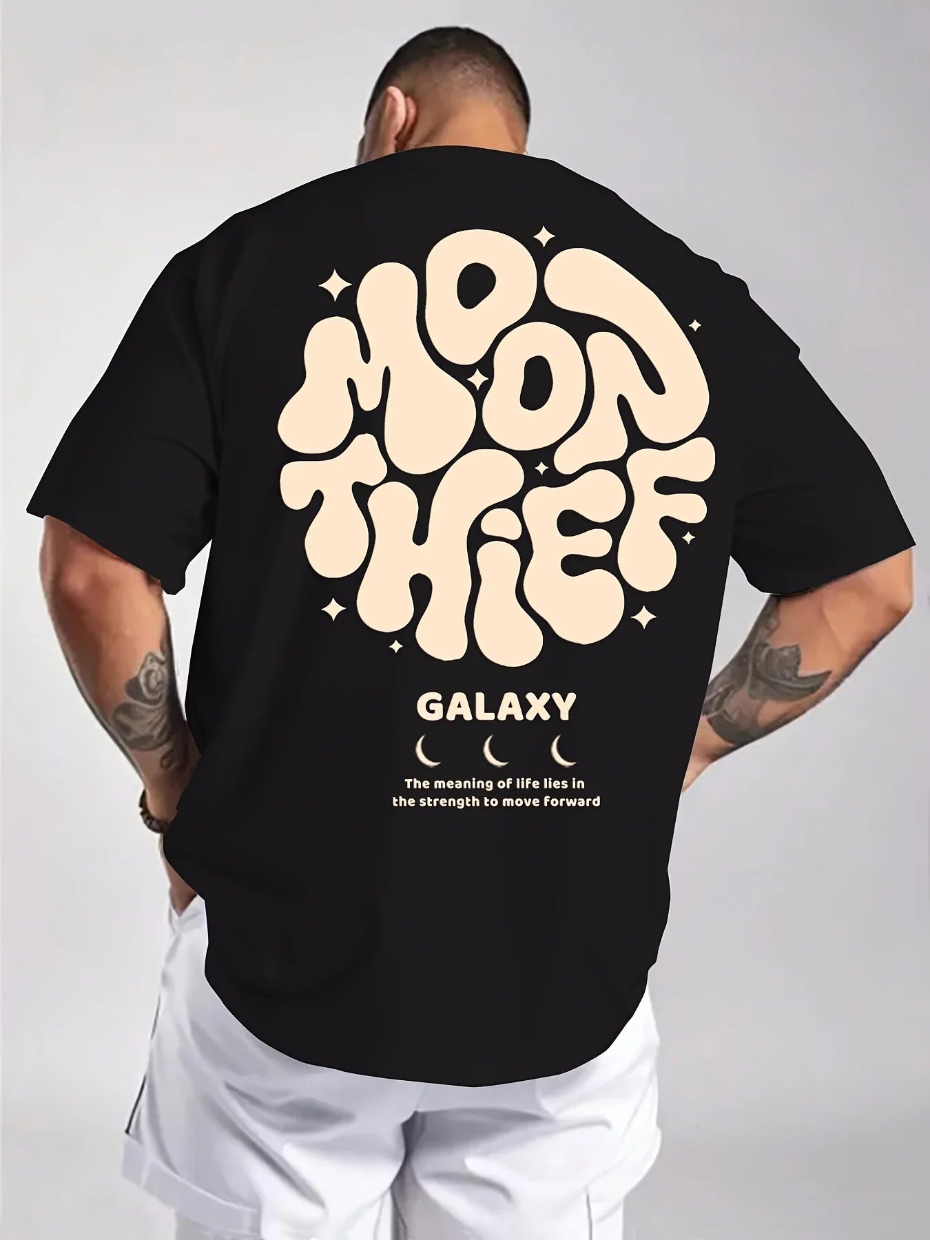 Men's 100% cotton fashionable casual loose plus size months for galaxy letter pattern printed round neck short sleeved T-shirt