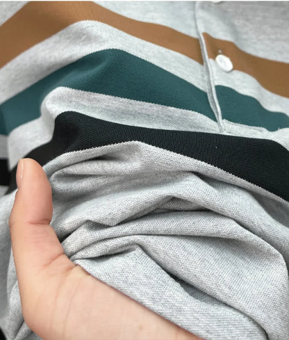 Boutique cotton short sleeve men's polo shirt 2025 summer fashion striped high-end flip collar top casual youth business T-shirt