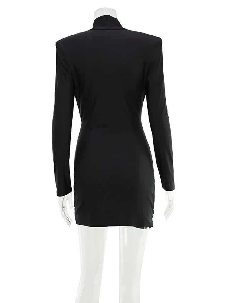 Solid Dresses For Women Fashion Sexy Streetwear Long Sleeves Turtleneck Sheath Mini Vestidos Robes Female Slim Fit Partywear