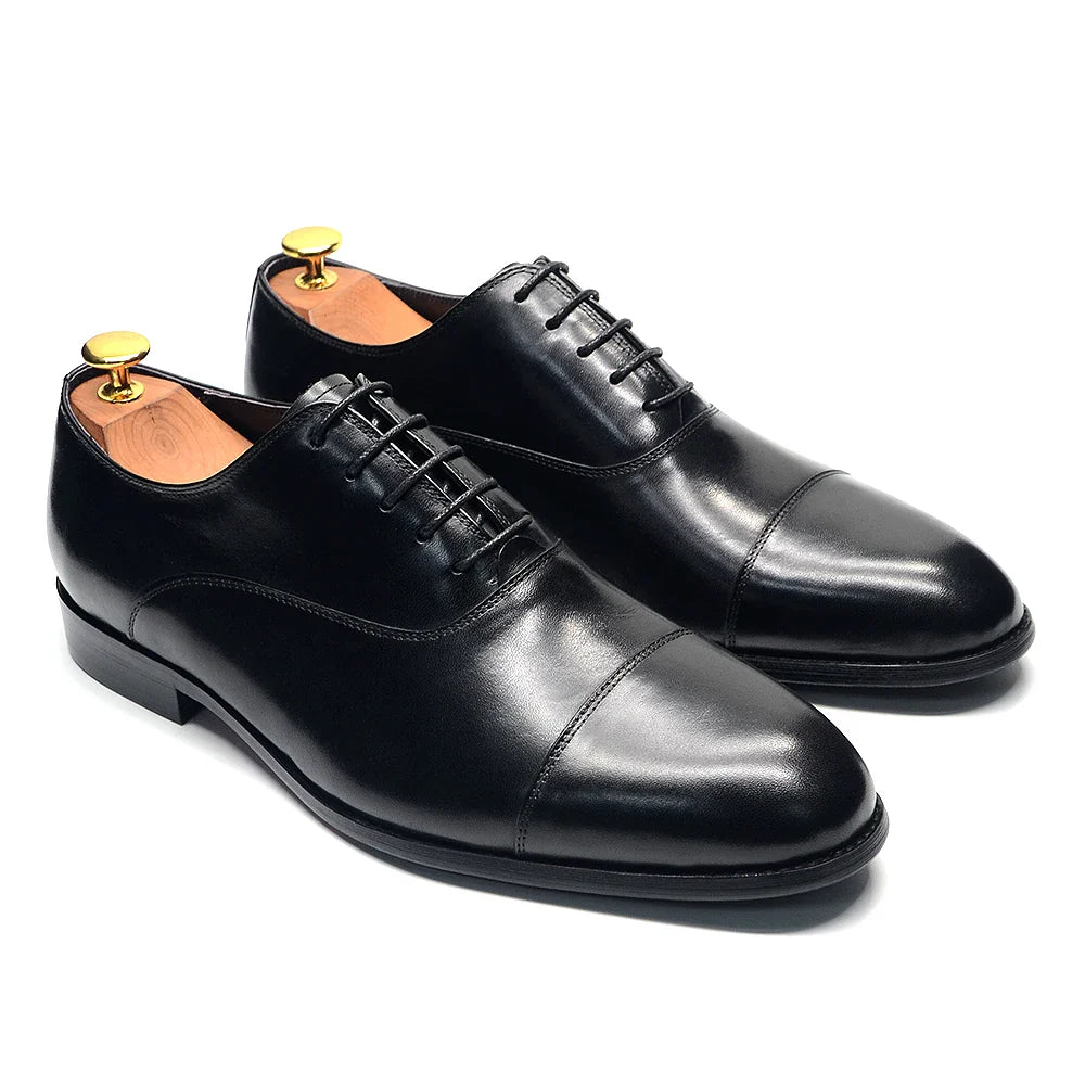 Genuine Leather Handmade Men's Oxford Dress Shoes Cap Toe Lace-Up Classic Business Office Shoe Wedding Party Formal Shoes Man
