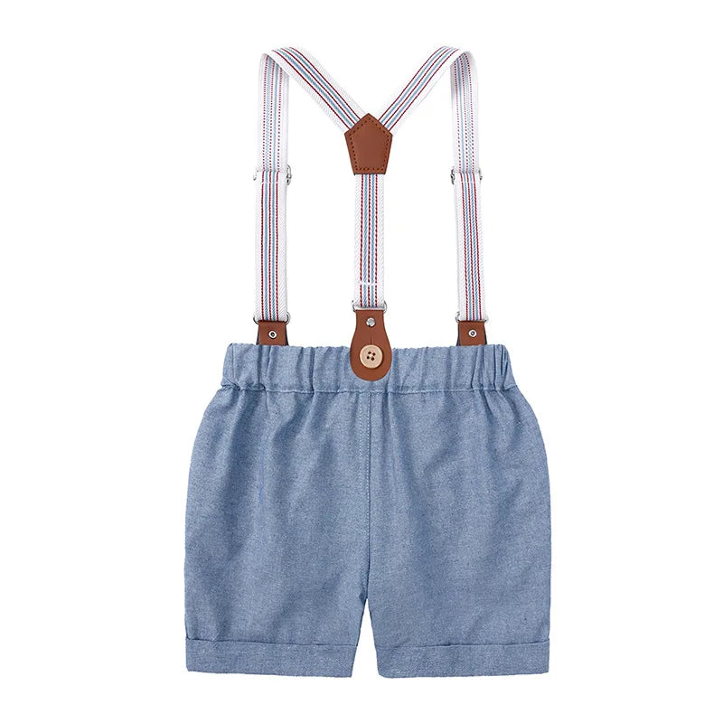 Baby Boy Formal Birthday Outfit Suit Toddler Gentleman Clothes Infant Short Sleeve Bowtie Shirt+Suspender Pants Casual Sets