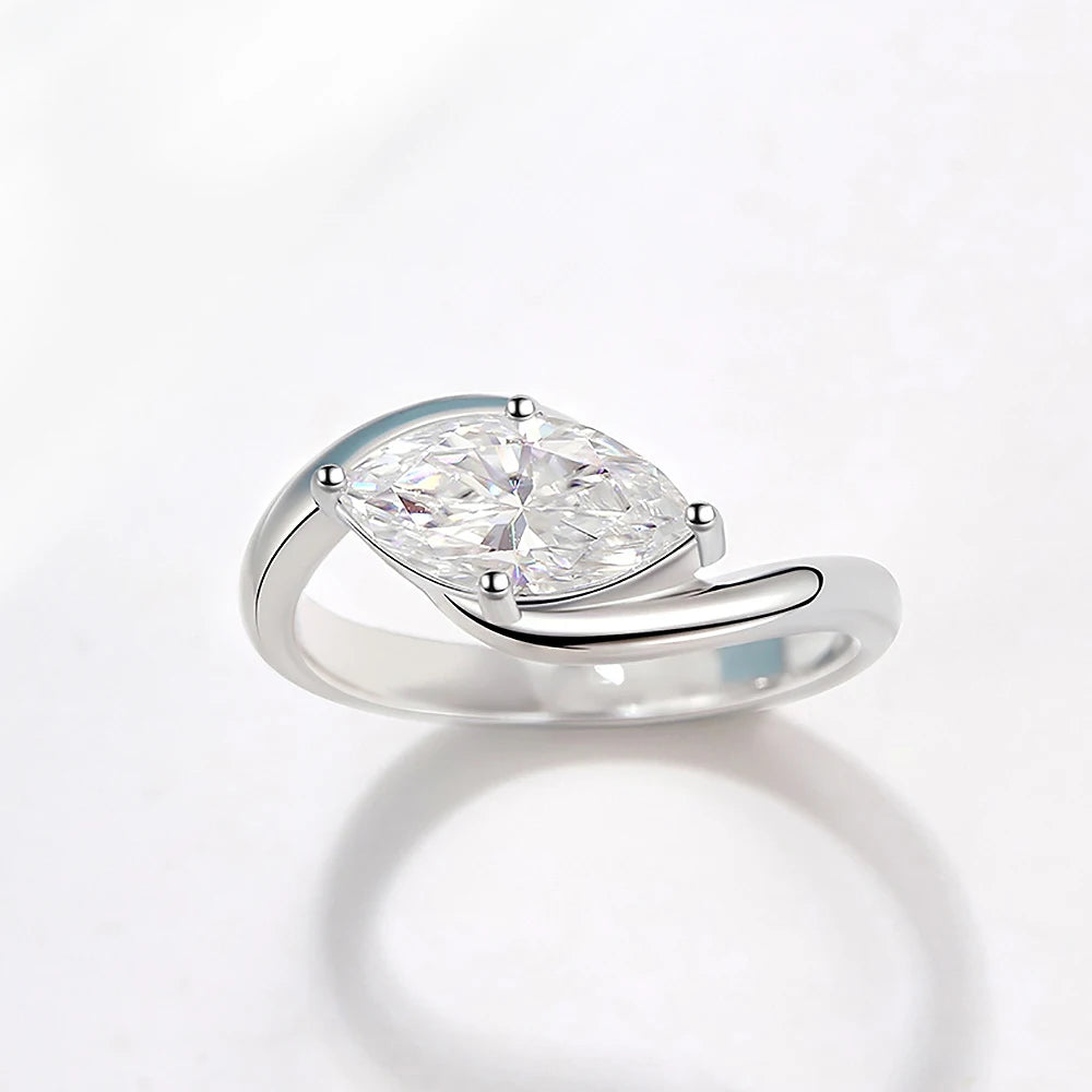 1/2CT Marquise Cut Moissanite Engagement Ring with Certicate 925 Sterling Silver Bypass Solitaire Diamond Wedding Ring for Women