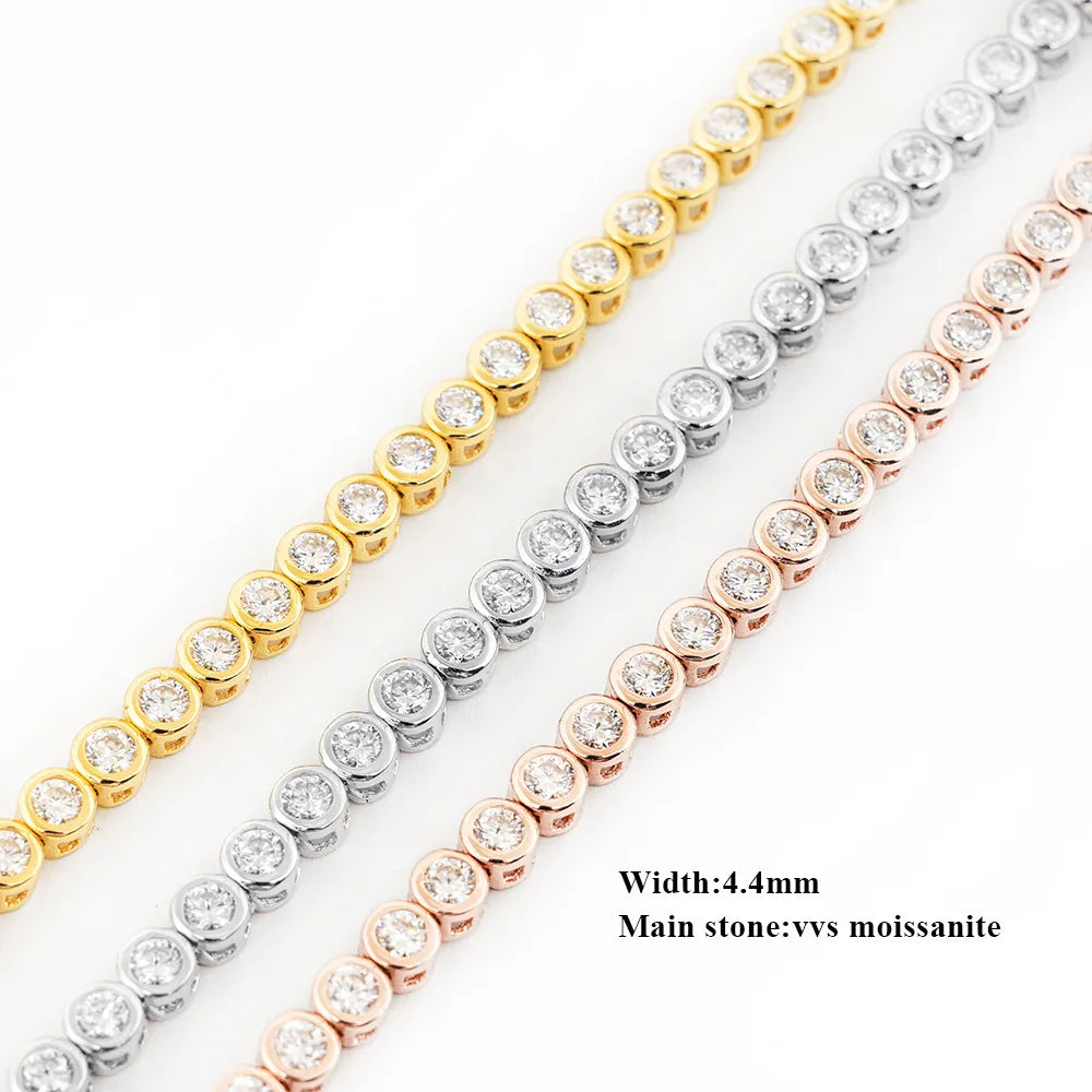 Sparkling 2/3mm Full Moissanite Tennis Bracelet for Women Party S925 Silver Plated 18K Pass Diamond Test Bezel Bracelets