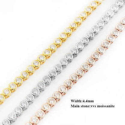Sparkling 2/3mm Full Moissanite Tennis Bracelet for Women Party S925 Silver Plated 18K Pass Diamond Test Bezel Bracelets