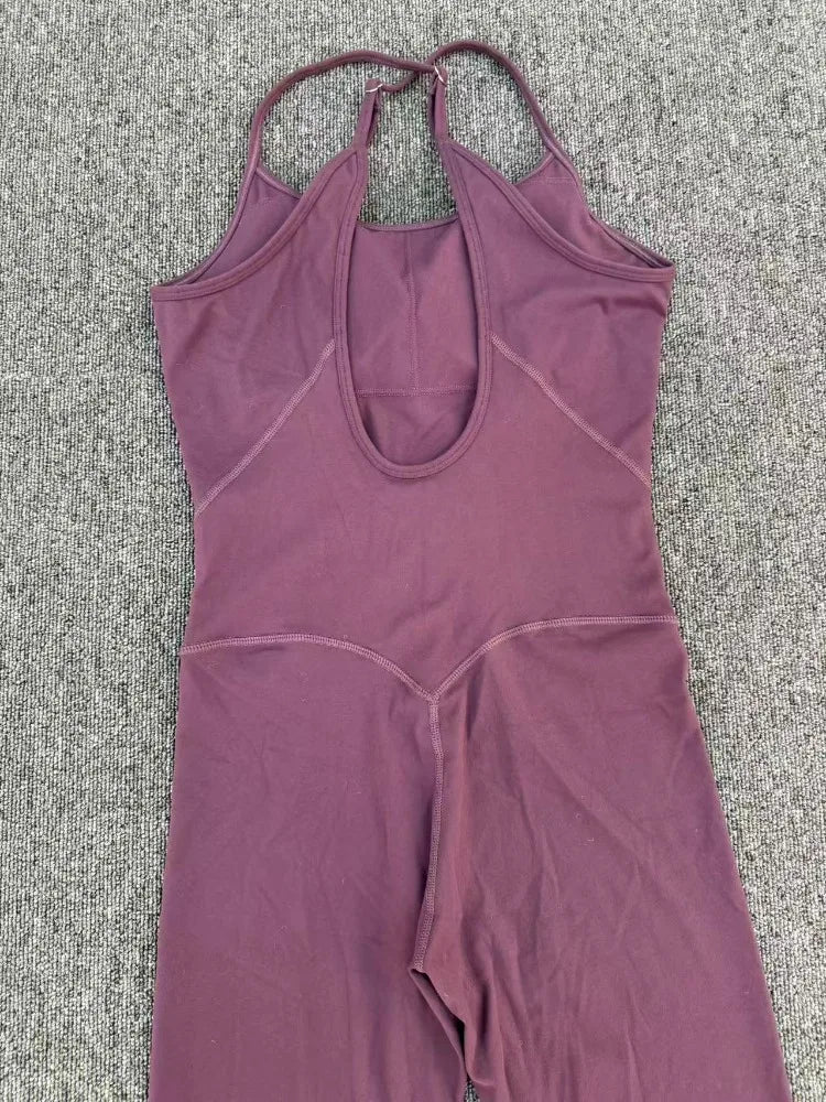 Women Sports Fitness Jumpsuit Cross Open Back Adjustable Shoulder Strap Hip Lift Tight Slim Fit Yoga Set Gym Running Sports Kit