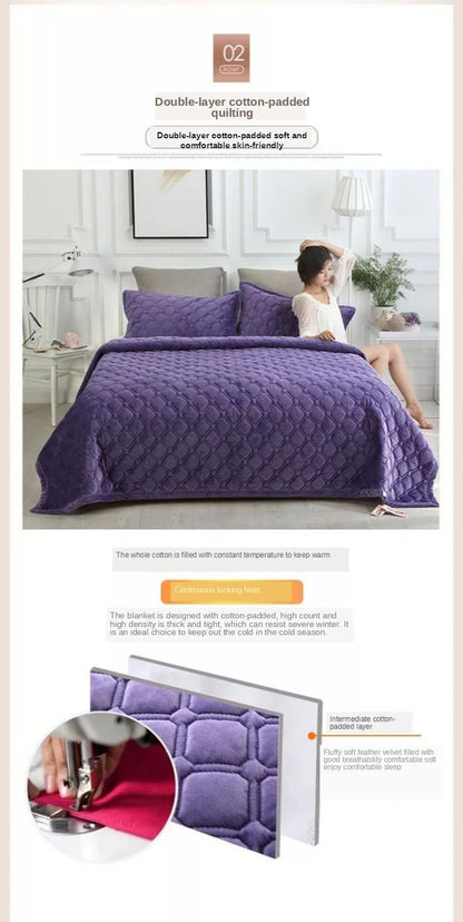 Solid Color Soft Velvet Quilted Bed Cover Blanket Short Plush Sofa Towel King Queen Size Anti-slip Bed Sheet 270x230cm Bedspread