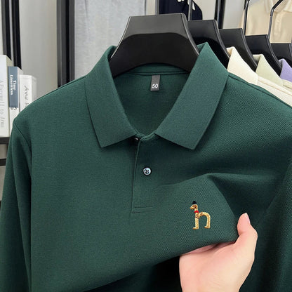 Original Brand Men's Polo Shirt 100 Cotton Lapel Dog Embroider Long Sleeve T-Shirt Autumn New Business Casual Handsome Men'swear