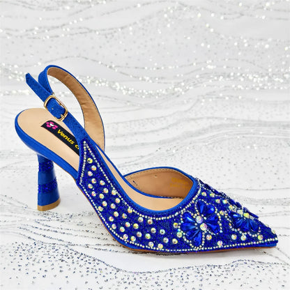 Women's Purple High Heel Party Shoes & Rhinestone Handbag Set - Italian Design for Weddings & Special Occasions