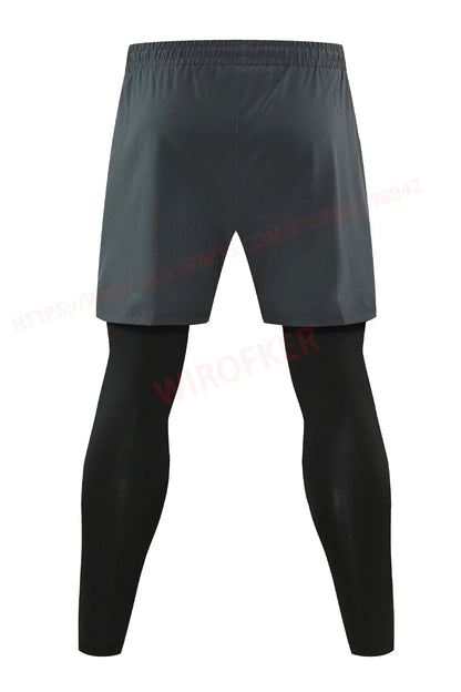 Men Run Trouser 2 In 1 Double Layer Pant Tight Training Basketball Legging Print Fitness Sweatpant With Pockets Running Trousers